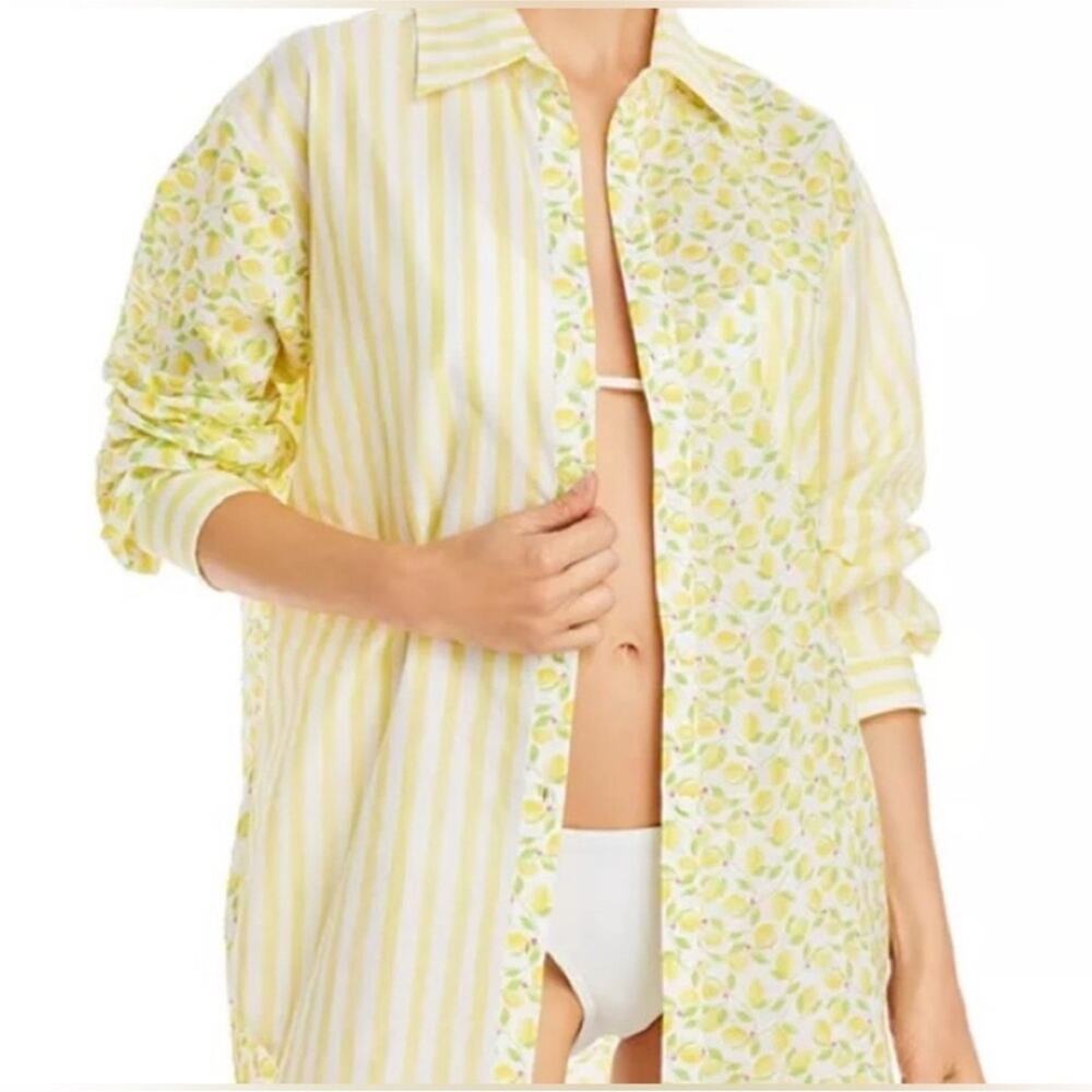 SOLID & STRIPED Lemon Print Button Down Shirt Size Small Yellow White Stripes